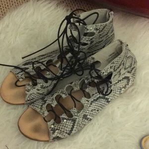 Snakeskin lace up sandals